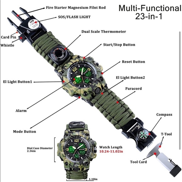 23-in-1 Survival Military Digital Watch, Mens Tactical Multi-Functional *NEW* - Picture 5 of 8